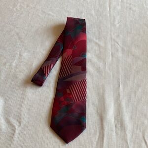 Wembley Maroon Geometric Pattern Tie with Teal Accents